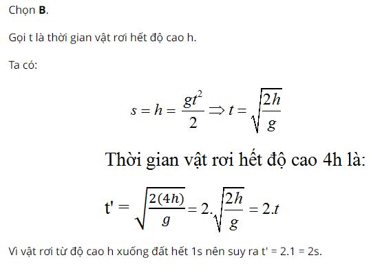 Nếu thả hòn đá từ độ cao 4h xuống đất thì hòn đá rơi trong bao lâu?