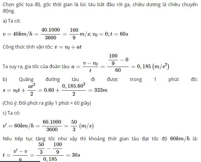 Tính gia tốc của đoàn tàu