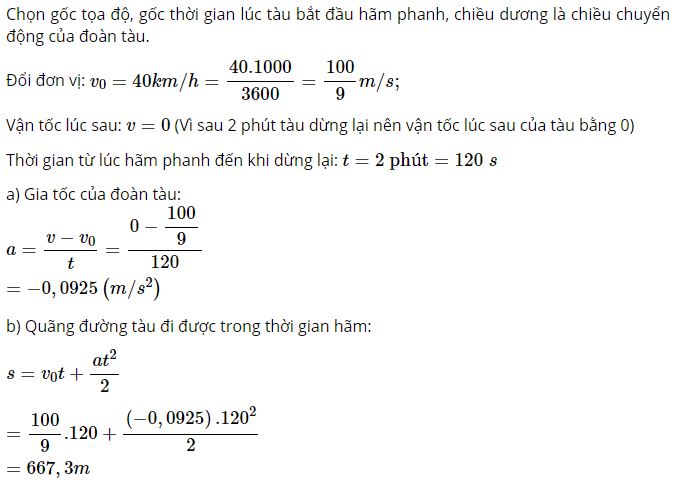 Tính quãng đường mà tàu đi được trong thời gian hãm