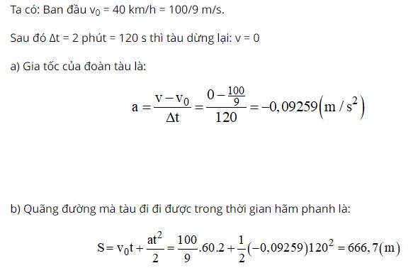 Tính quãng đường mà tàu đi được trong thời gian hãm