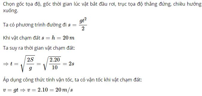 Tính thời gian rơi và vận tốc của vật khi chạm đất
