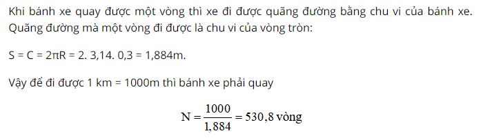 Bánh xe quay bao nhiêu vòng thì số chỉ trên đồng hồ tốc độ của xe sẽ nhảy một số ứng với 1 km