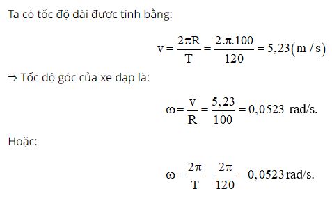 Hãy tính tốc độ góc của chiếc xe đạp trong câu C2