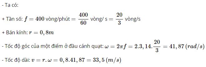 Tính tốc độ dài và tốc độ góc của một điểm ở đầu cánh quạt