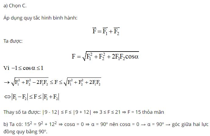 Trong số các giá trị sau đây, giá trị nào là độ lớn của hợp lực?