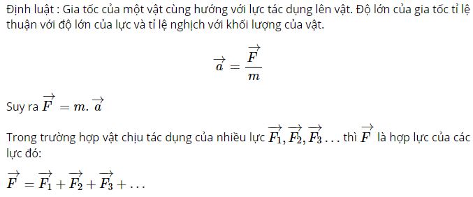 Phát biểu và viết hệ thức của định luật II Niutơn?
