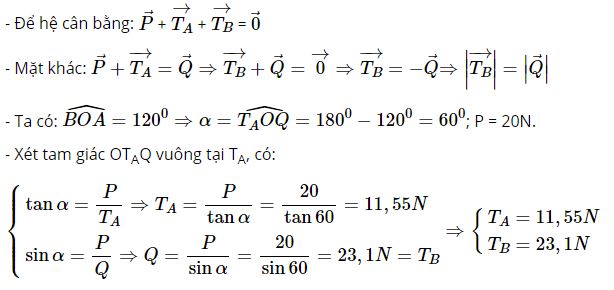 Tìm lực căng của hai dây OA và OB