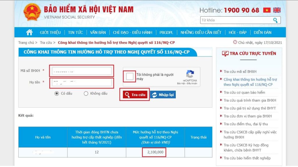 Hướng dẫn cách tra cứu thông tin hưởng hỗ trợ theo Nghị quyết 116/NQ-CP