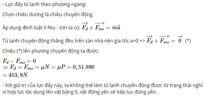 Hỏi lực đẩy tủ lạnh theo phương ngang bằng bao nhiêu?
