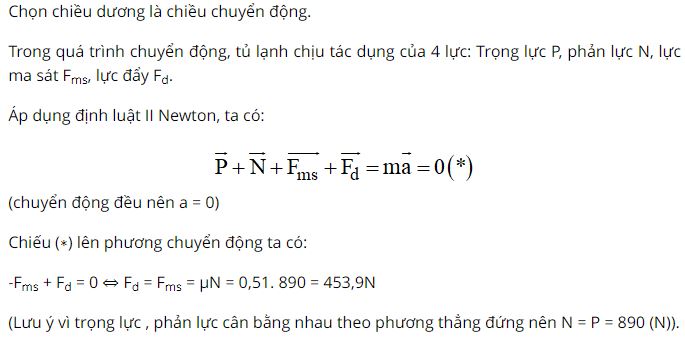 Hỏi lực đẩy tủ lạnh theo phương ngang bằng bao nhiêu?