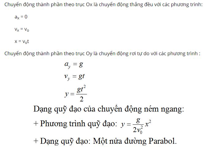 Viết các phương trình của hai chuyển động thành phần của chuyển động ném ngang