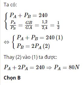 Hỏi lực mà tấm ván tác dụng lên điểm tựa A bằng bao nhiêu?