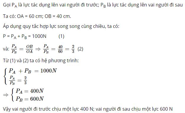 Hỏi mỗi người chịu một lực bằng bao nhiêu?