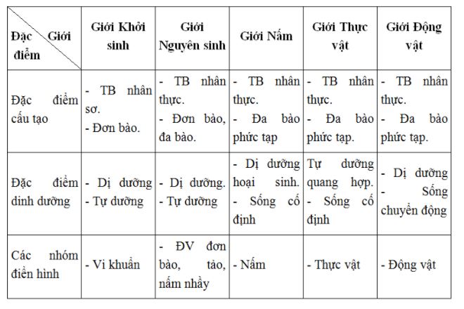 Những đặc điểm sai khác và mối quan hệ 5 giới sinh vật