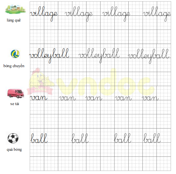 Từ vựng Tiếng Anh lớp 2 Unit 8