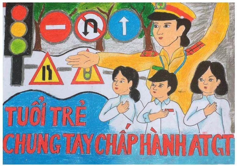 Vẽ tranh đề tài an toàn giao thông lớp 1