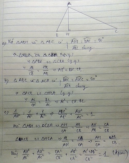 Cho tam gi&aacute;c ABC vu&ocirc;ng tại A, đường cao AH