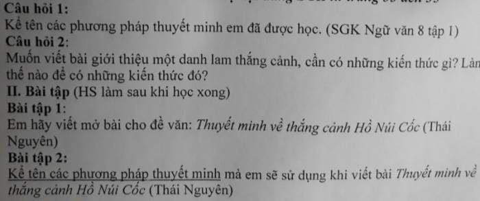 Kể tên các phương pháp thuyết minh em đã được học?