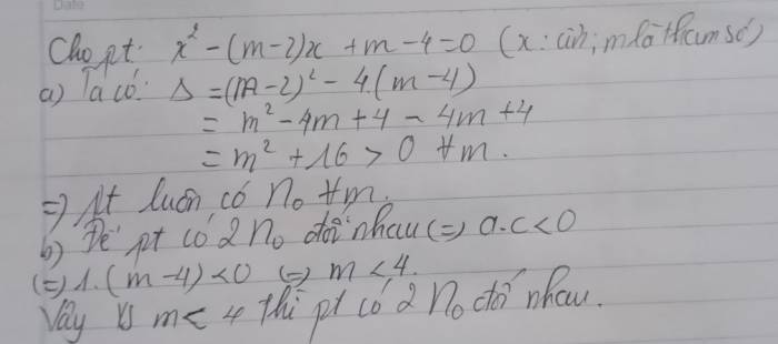 Chứng tỏ phương trình luôn có nghiệm với mọi m
