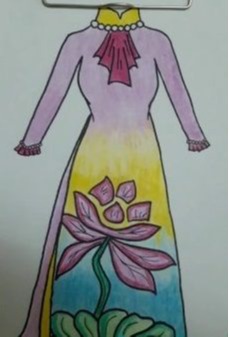 Vẽ tranh áo dài họa tiết hoa văn thời Trần