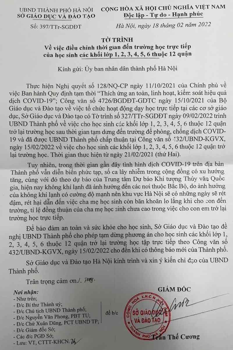 Điều chỉnh thời gian đến trường học trực tiếp các khối lớp của 12 quận