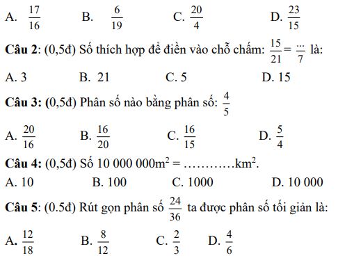 Đề Thi Giữa Học Kì 2 Lớp 4 Môn Toán Trường Tiểu Học Bắc Sơn, Quảng