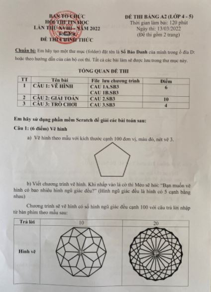 Đề thi tin học trẻ cấp tiểu học