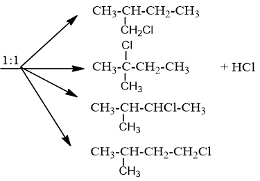 Cho isopentan tác dụng với Cl2 theo tỉ lệ số mol 1:1 số sản phẩm ...