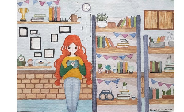 Tranh vẽ tình yêu đọc sách