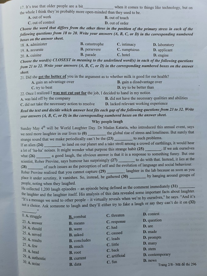 Đề thi chuyên Anh vào lớp 10 Đh Sư phạm Hà Nội năm 2022