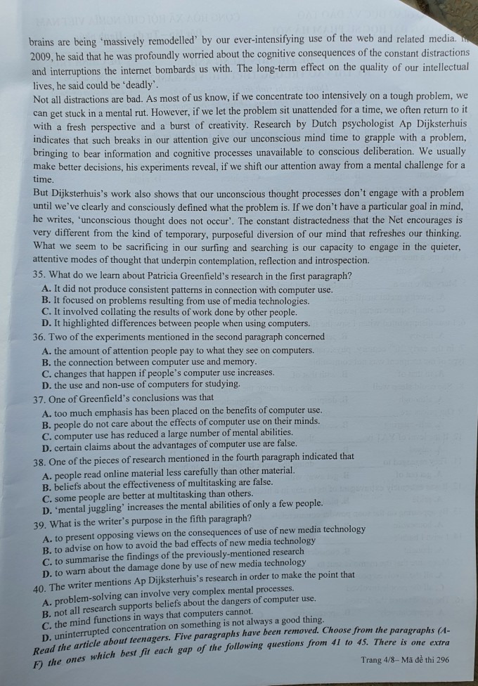 Đề thi chuyên Anh vào lớp 10 Đh Sư phạm Hà Nội năm 2022