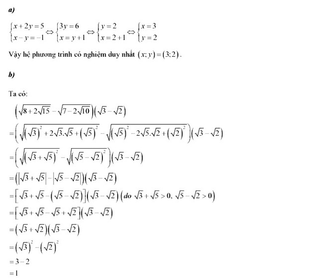 Đáp án đề thi tuyển sinh lớp 10 môn Toán Bình Dương 2022 câu 1
