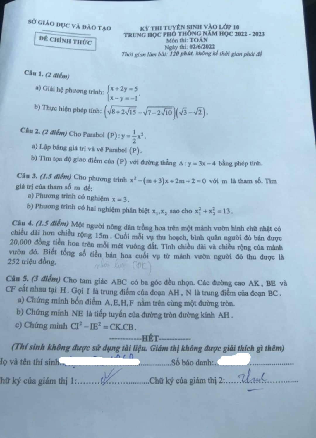 Đề thi vào lớp 10 môn Toán Bình Dương