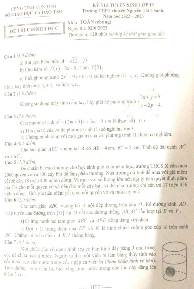Đề thi Toán vào 10