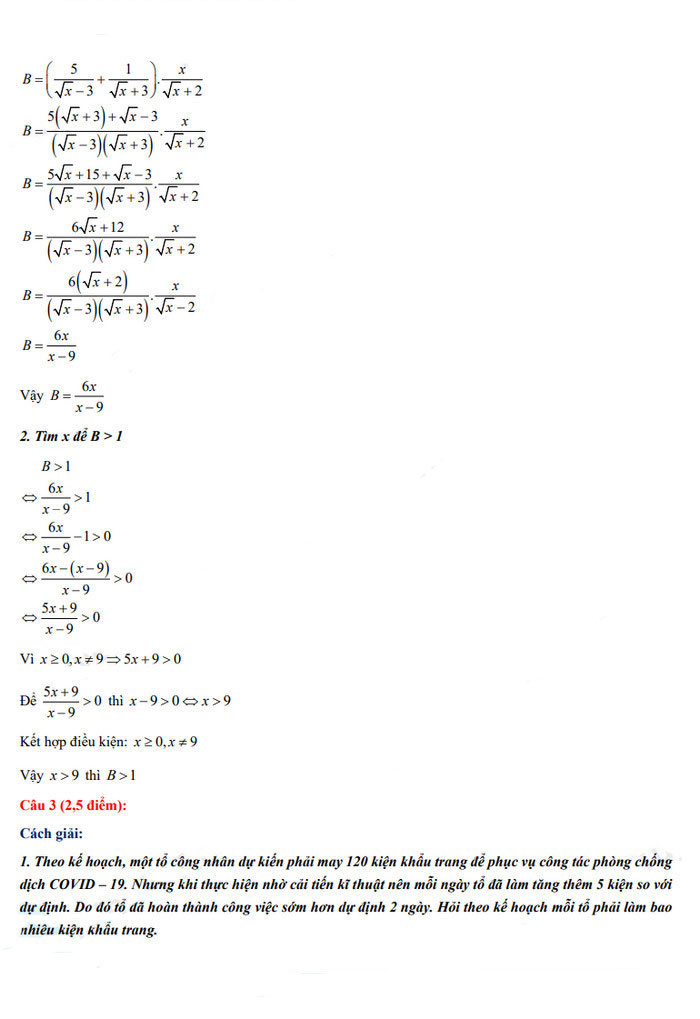 Đáp án đề thi vào 10 môn Toán Điện Biên 2022