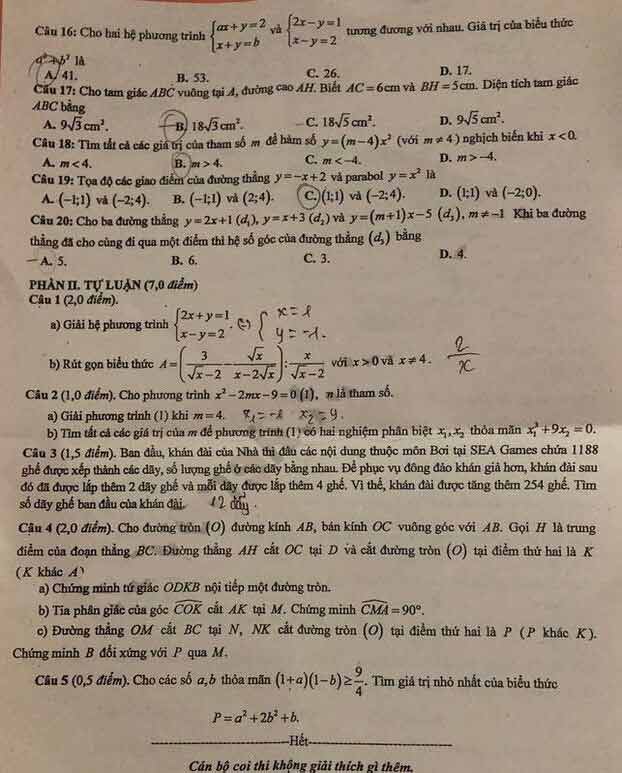 Đề vào lớp 10 môn Toán tỉnh Bắc Giang năm 2022