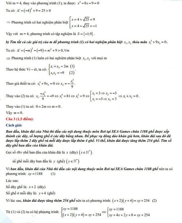 Đáp án đề thi tuyển sinh lớp 10 môn Toán tỉnh Bắc Giang 2022