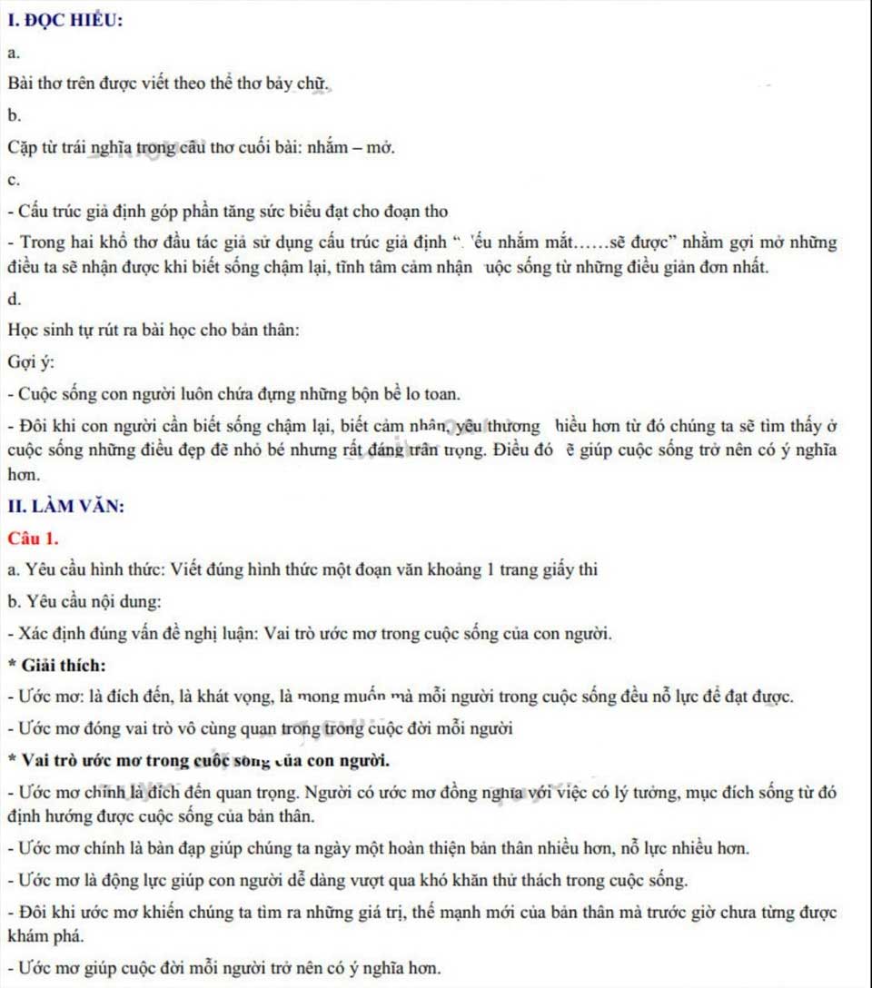 Đáp án đề vào lớp 10 môn Văn tỉnh Bắc Giang năm 2022