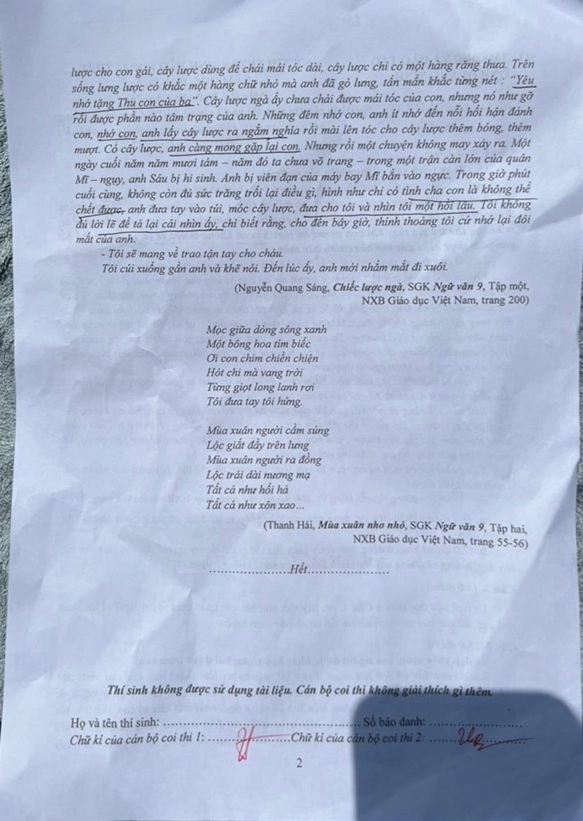 Đề thi vào lớp 10 chuyên văn