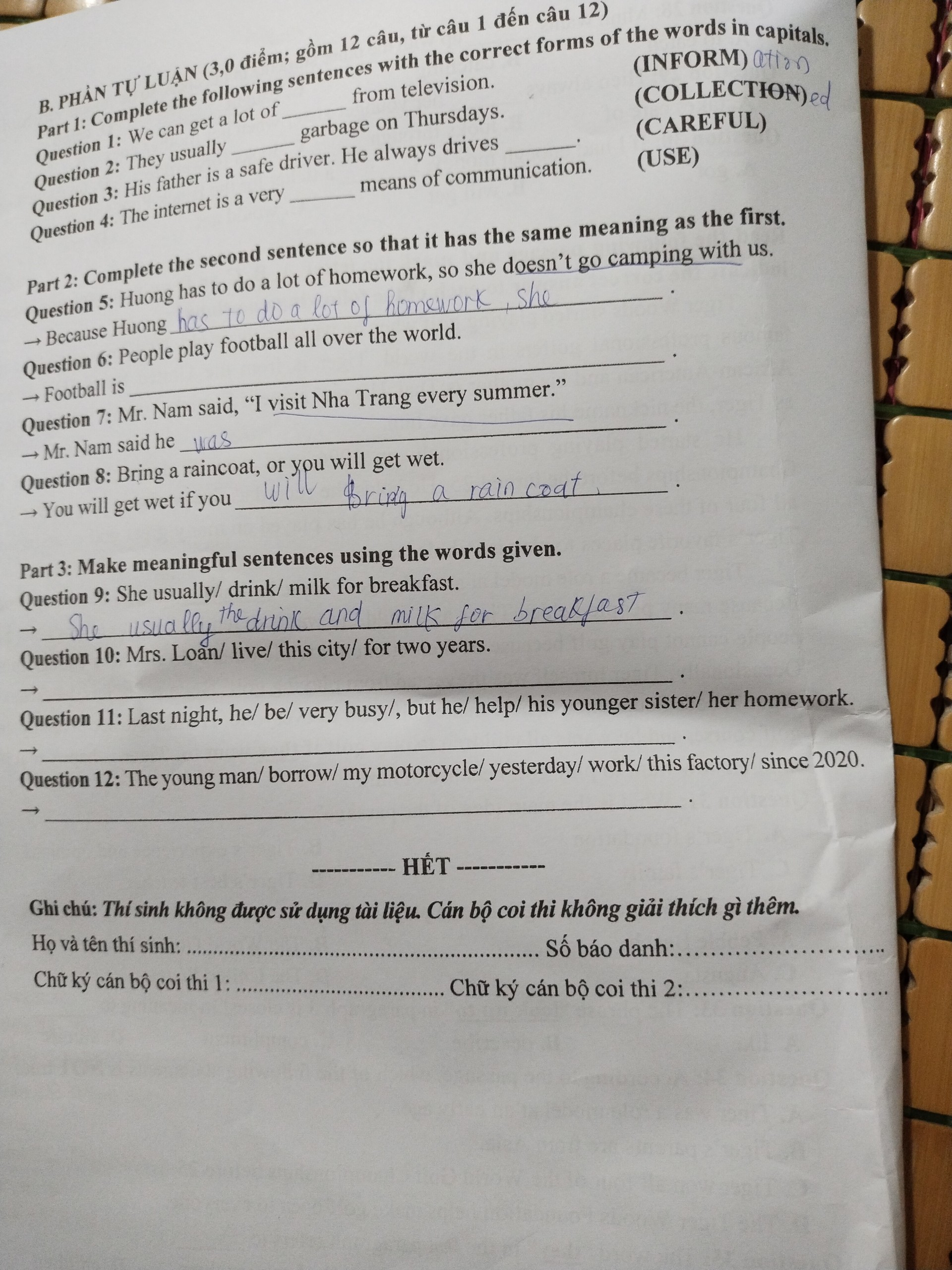 Đáp án đề thi vào lớp 10 môn Anh Cần Thơ năm 2022