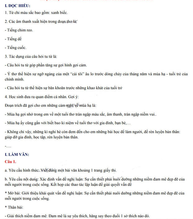 Đáp án đề thi tuyển sinh lớp 10 môn Ngữ văn tỉnh Nghệ An 2022