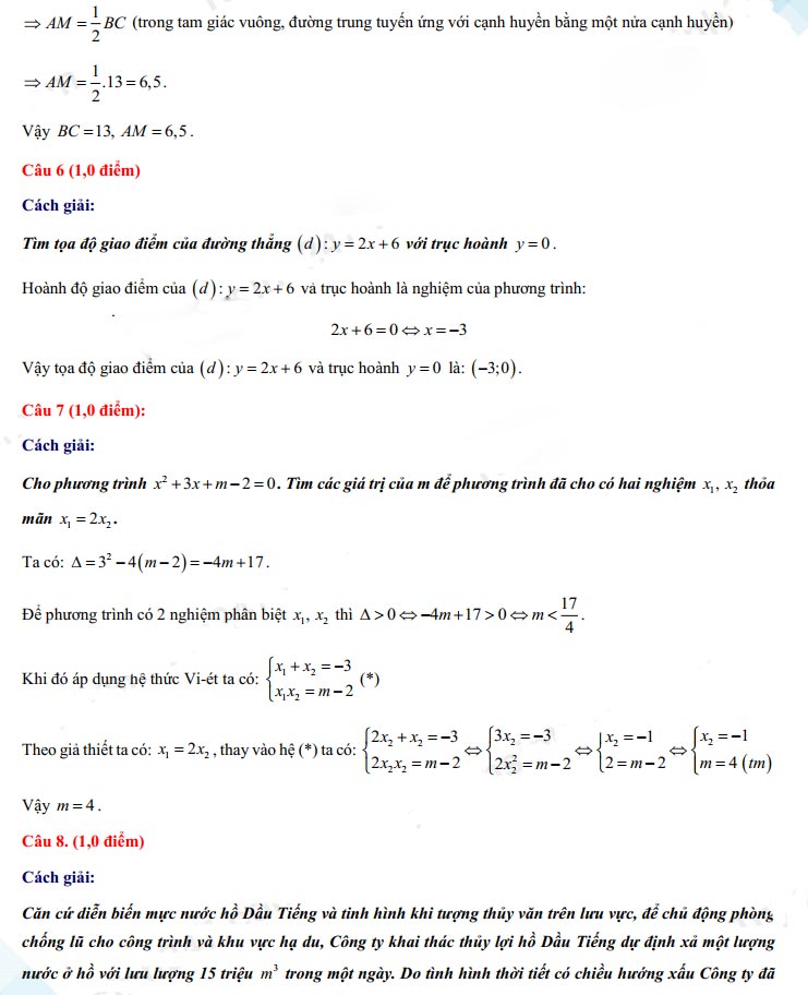 Đáp án đề thi tuyển sinh lớp 10 môn Toán tỉnh Tây Ninh 2022