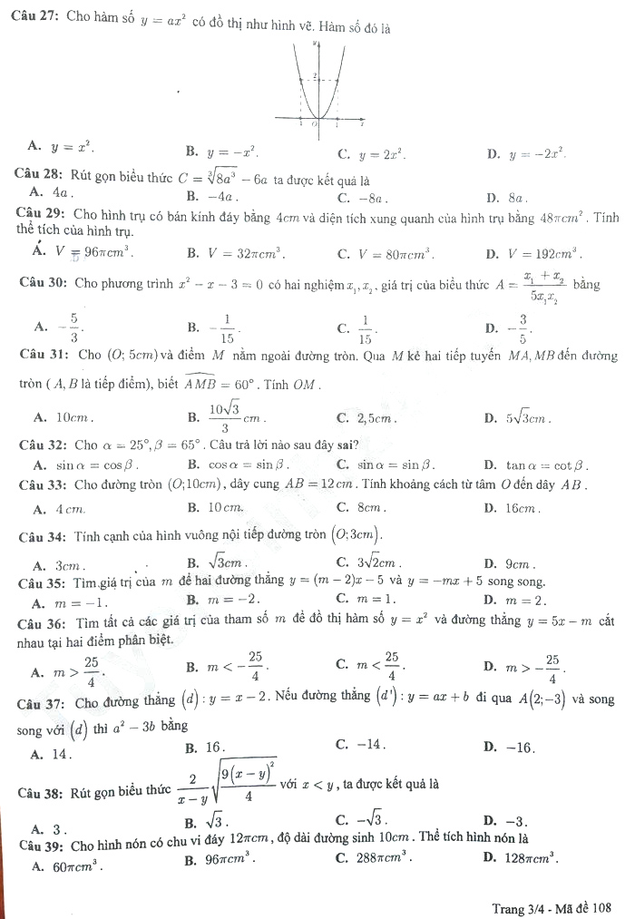 Đề Toán vào lớp 10 Hưng Yên 2022