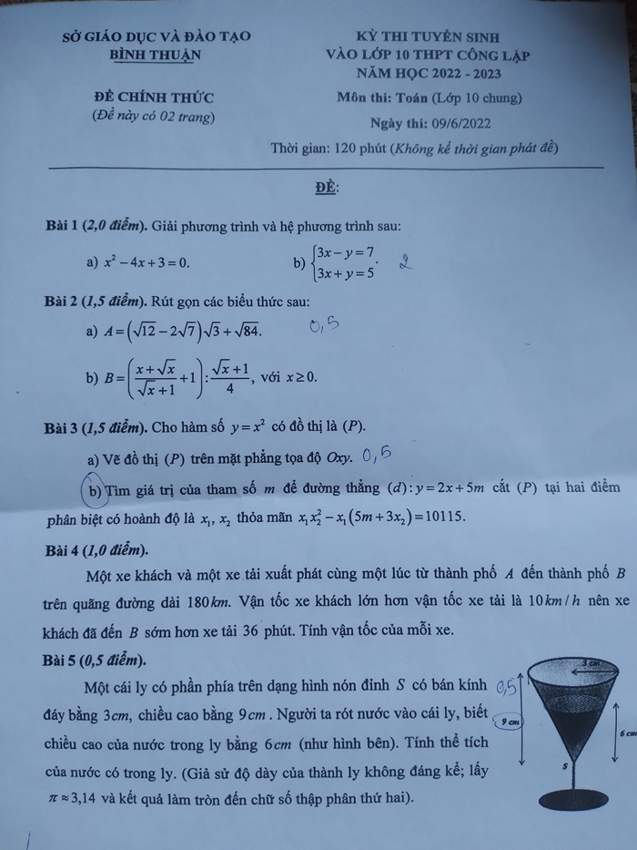 Đáp án Toán Bình Thuận 2022