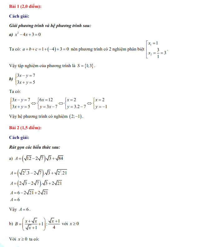 Đáp án thi vào 10 môn Toán Bình Thuận 2022