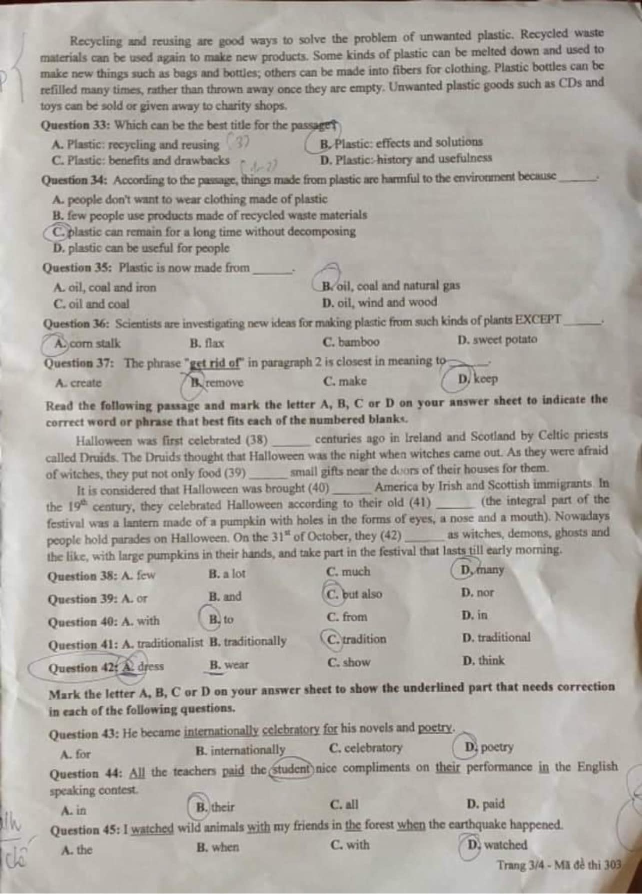 Đáp án đề thi vào lớp 10 môn Anh Thái Bình năm 2022