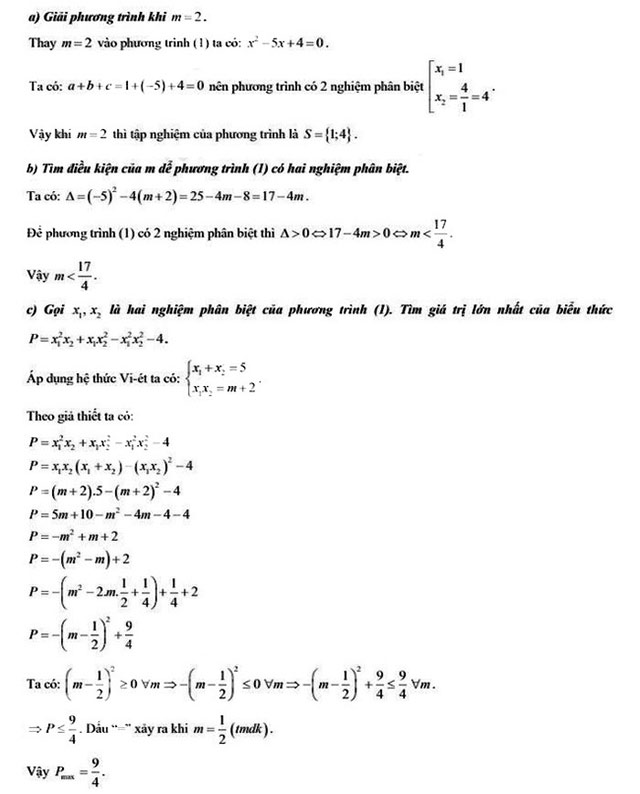 Đáp án đề thi vào lớp 10 môn Toán tỉnh Bạc Liêu