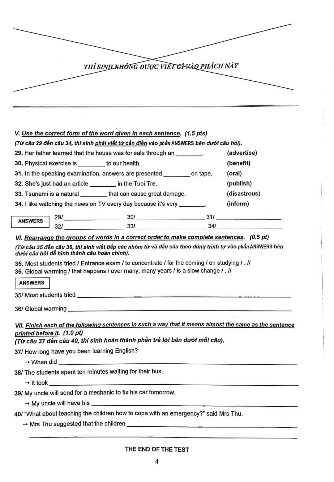 Đáp án Đề thi tuyển sinh lớp 10 môn Anh TPHCM năm 2022