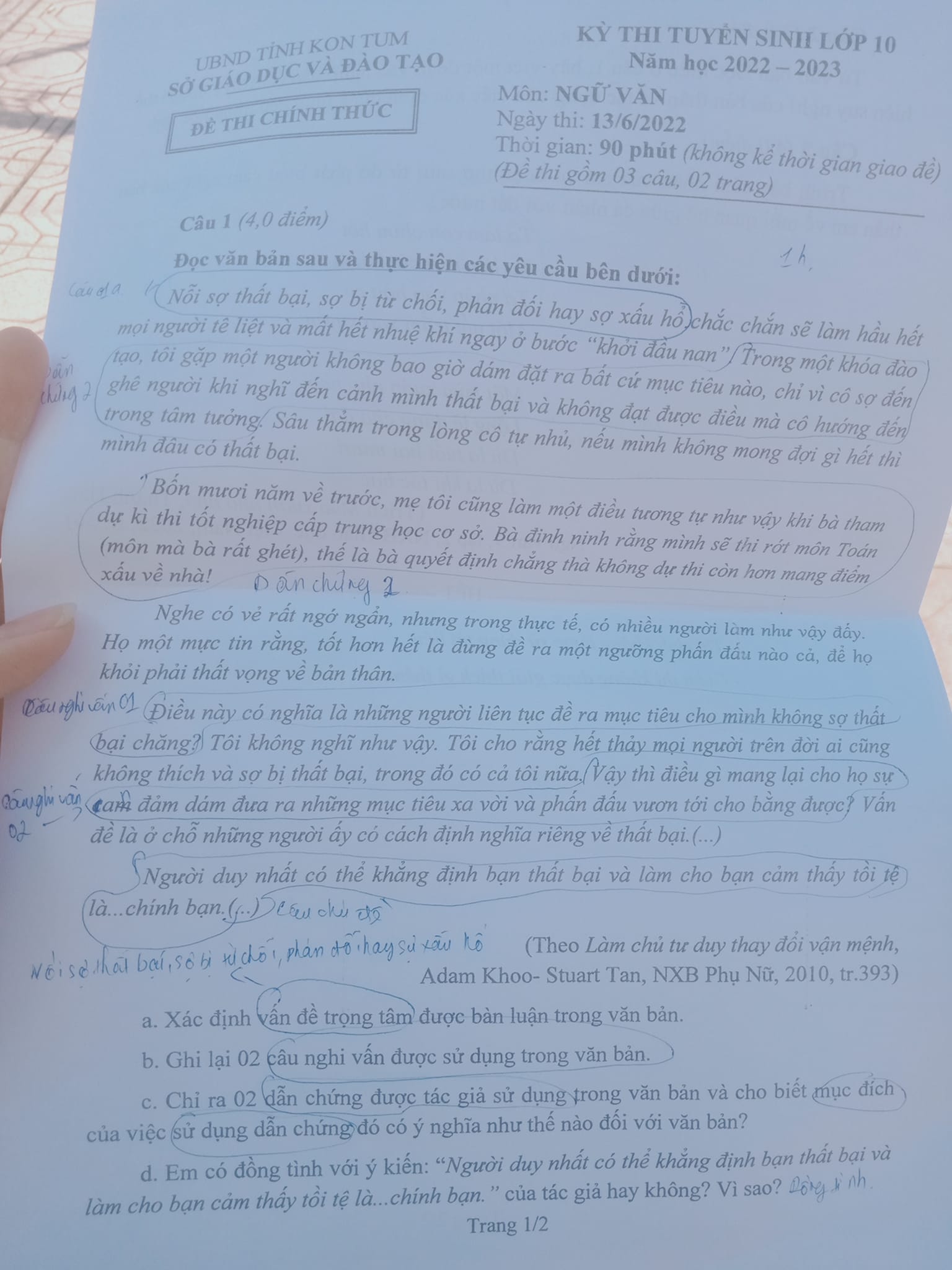 Đề thi vào 10 Kon Tum