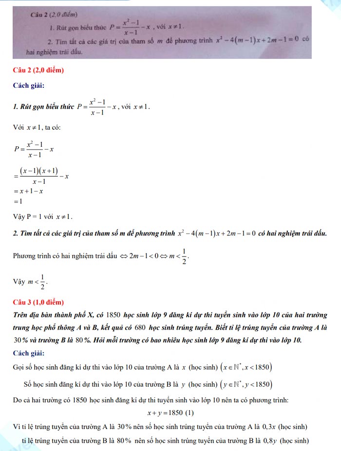 Đáp án đề thi tuyển sinh lớp 10 môn Toán tỉnh Kon Tum năm 2022